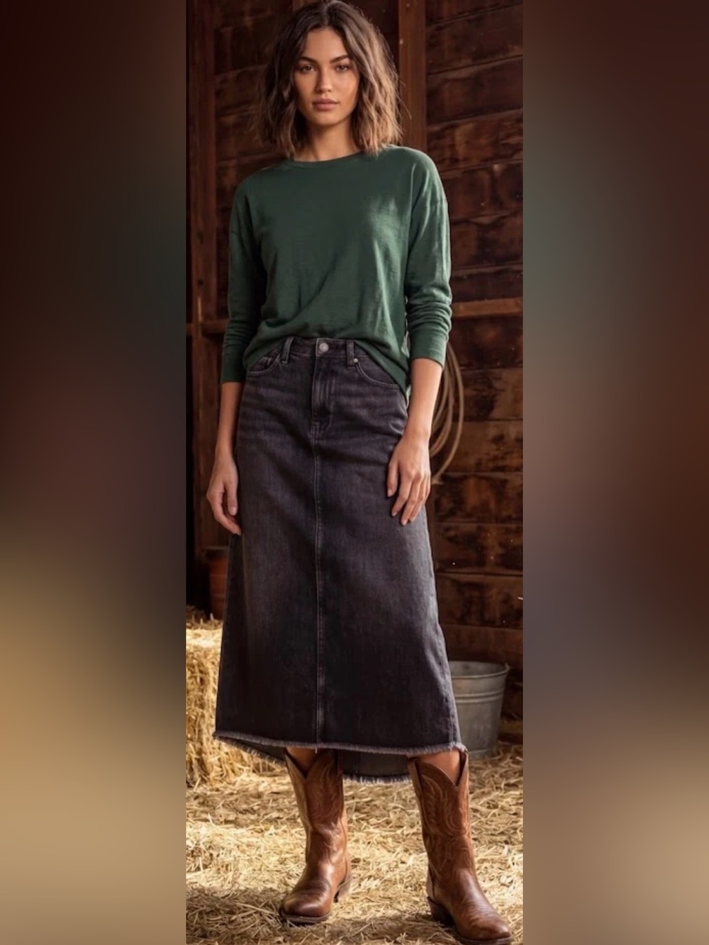 Johnny Was Sasson True Black Wash Vienna Maxi Skirt size 29